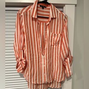 Velvet Heart coral striped button down - NWOT